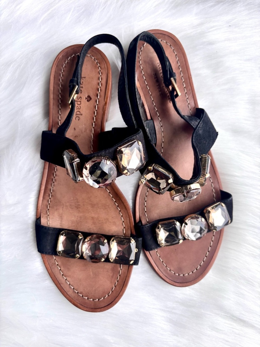 KATE SPADE Black Jeweled Flat Sandals